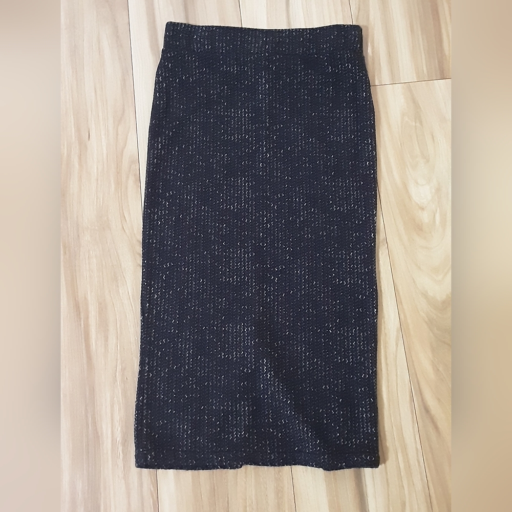 Free People Blue Tweed Knit Pencil Midi Skirt